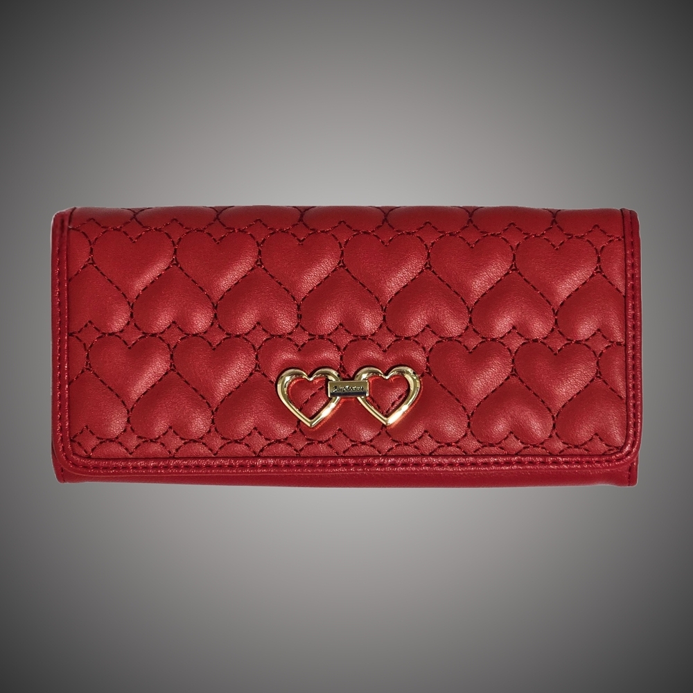 Juicy Couture Wallet Red Faux Leather Straight From the Heart Flap Clutch Gift